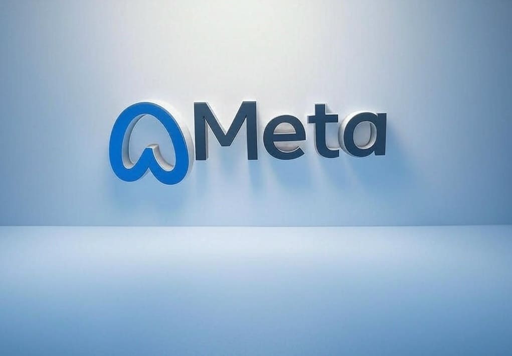 The Meta logo — a blue symbol resembling an infinity sign on a light blue background.
