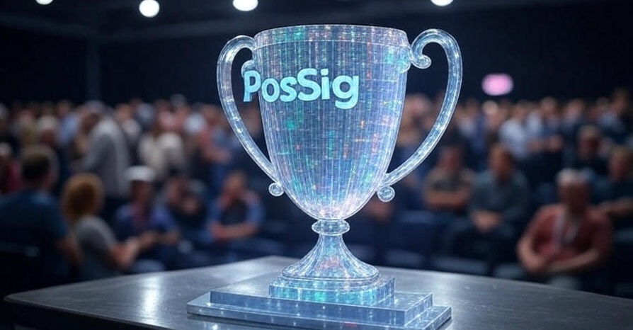 Hologram of a trophy on a podium with the text PostSig above